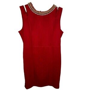 NWT Worthington Dress Size 16 Red Sleeveless Gold & Crystal Neck Rumba